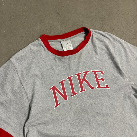 Vintage Grey Red Nike Ringer Tee - L