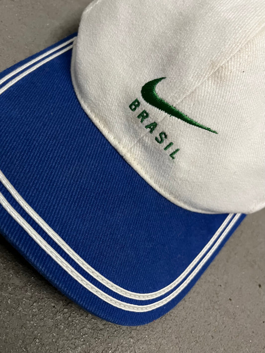Vintage 90s Off White Blue Nike Brasil Cap