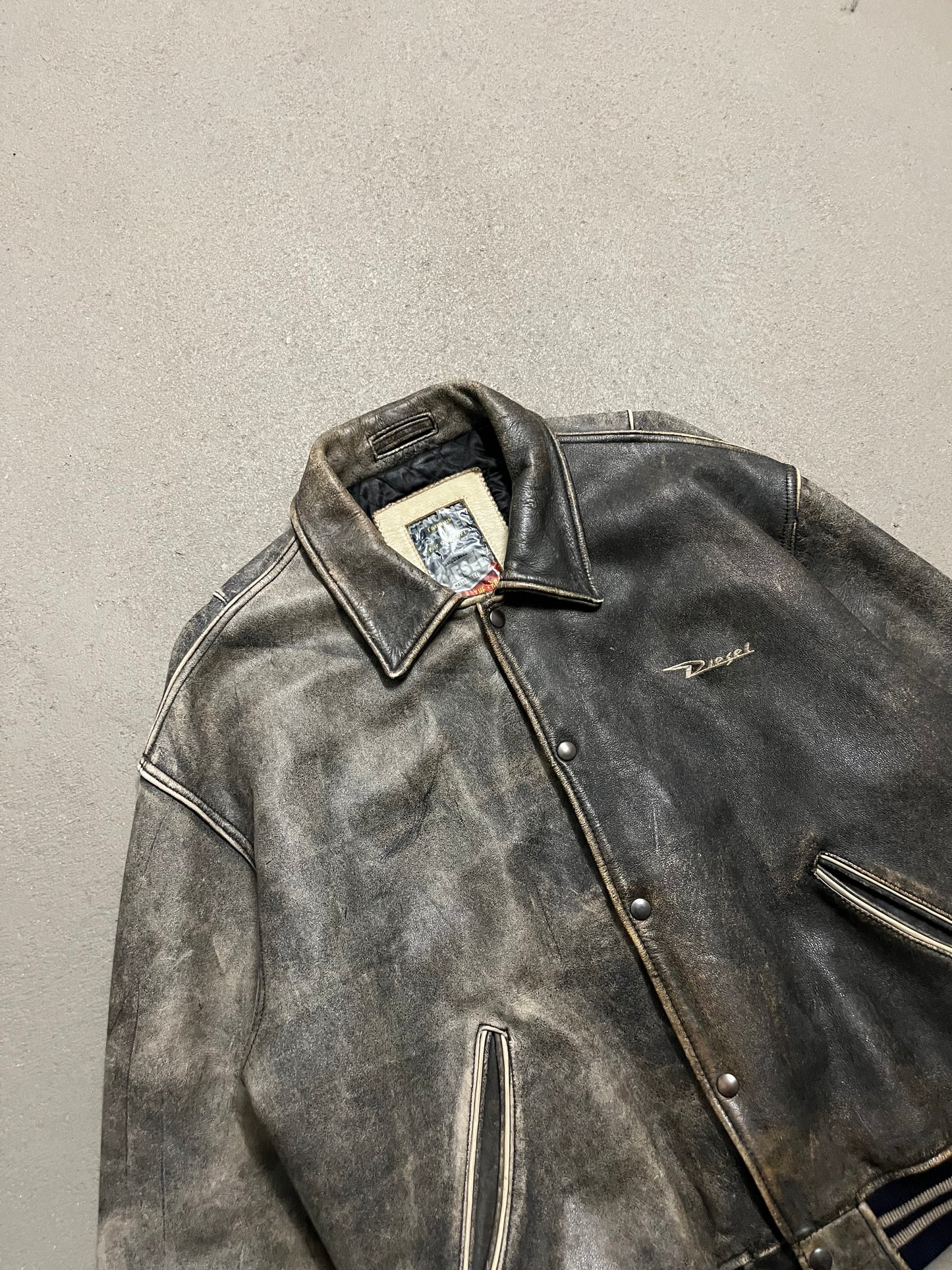 Vintage Brown Faded Diesel Leather Jacket - L