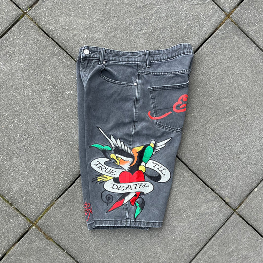 Vintage Y2K Black Ed Hardy Baggy Jeans Shorts - M