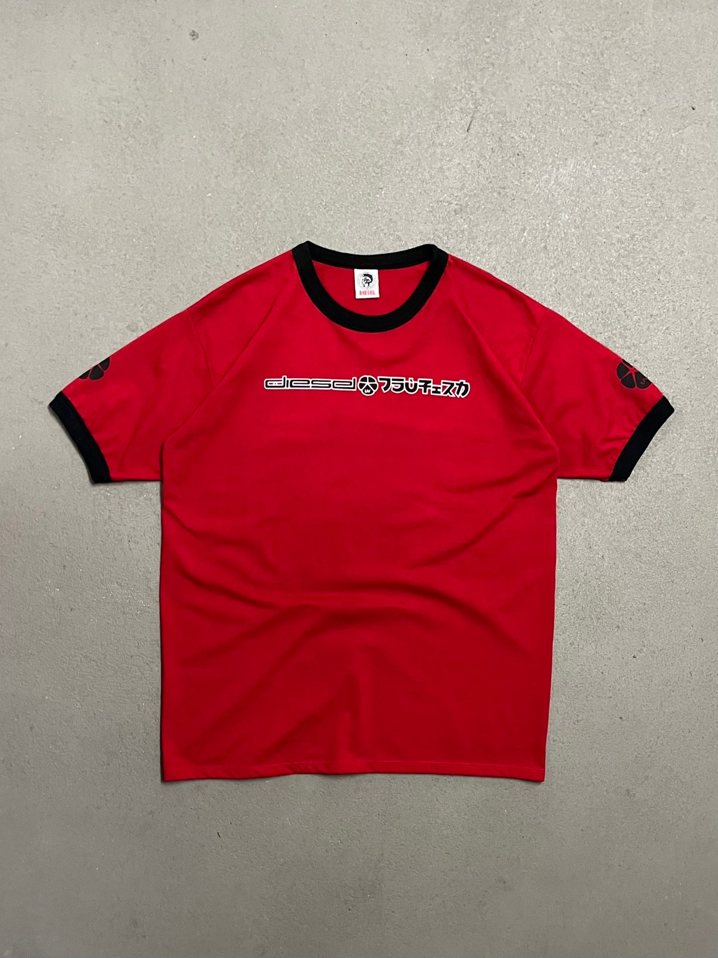 Vintage Y2K Red Black Diesel Ringer Tee - L