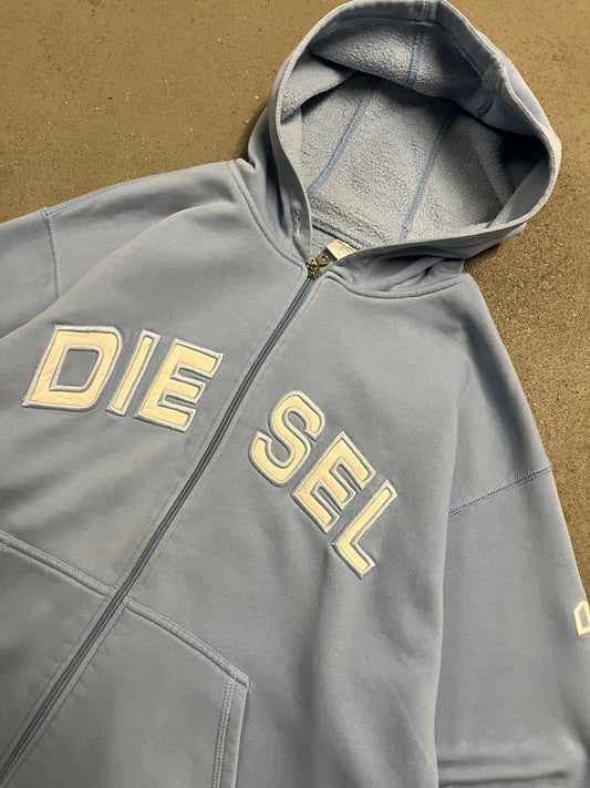 Vintage Y2K Blue Diesel Spellout Zip Hoodie - L