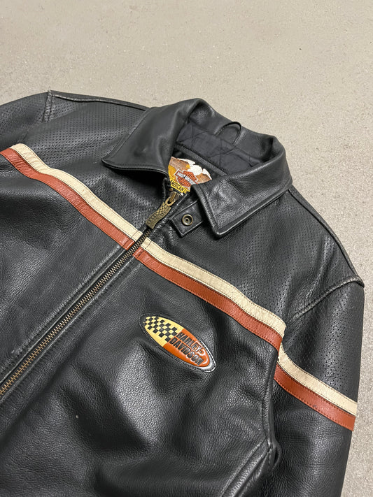Vintage Black Red Harley Davidson Leather Jacket - M