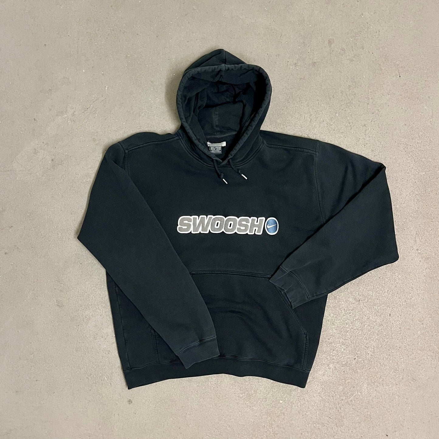 Vintage Y2K Black Nike Swoosh Spellout Hoodie - L