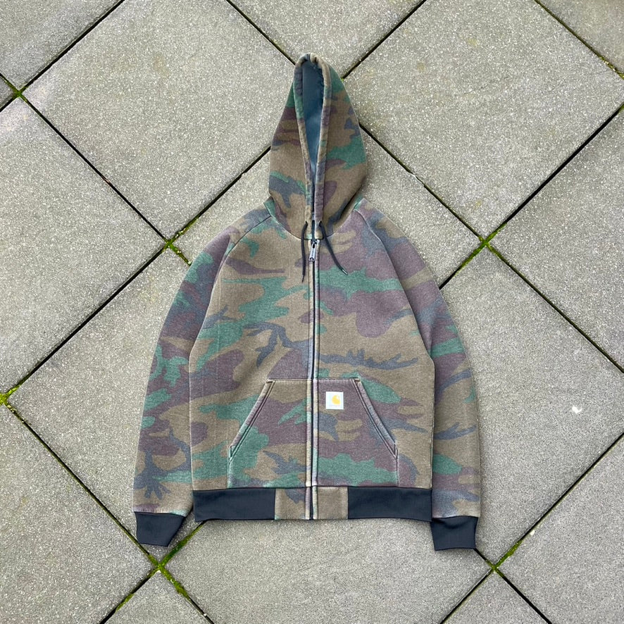 Green Camo Faded Carhartt Hooded Jacket - L