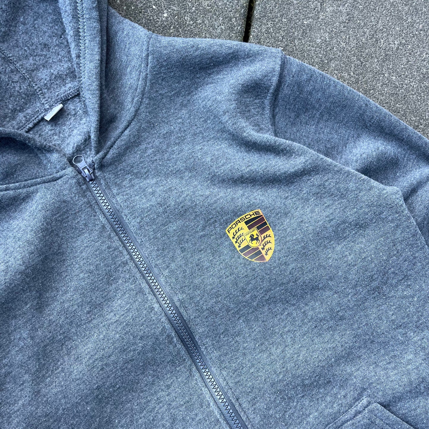 Vintage Grey Porsche Zip Hoodie - M
