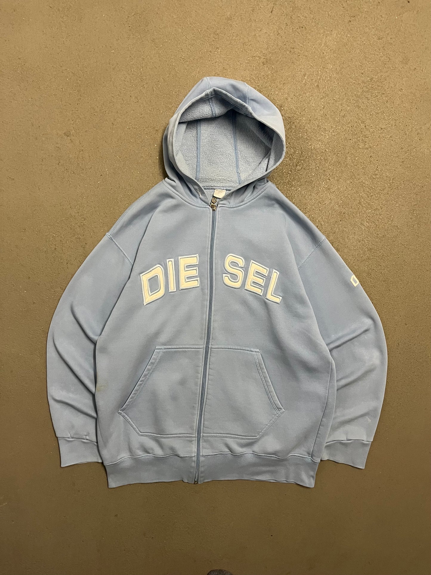 Vintage Y2K Blue Diesel Spellout Zip Hoodie - L