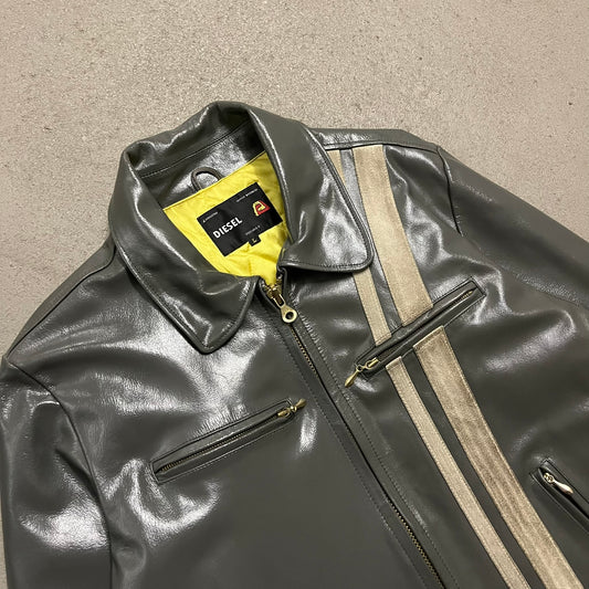 Vintage Y2K Green Diesel Flight Leather Jacket - M