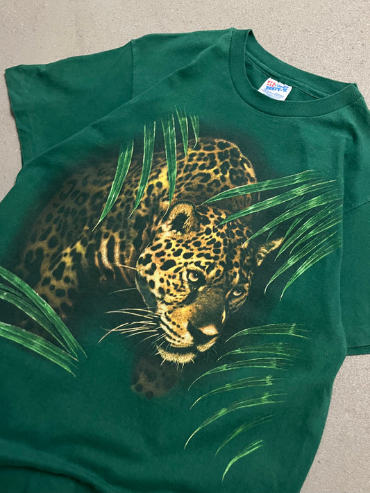 Vintage 90s Green Single Stitch Leopard Tee - M