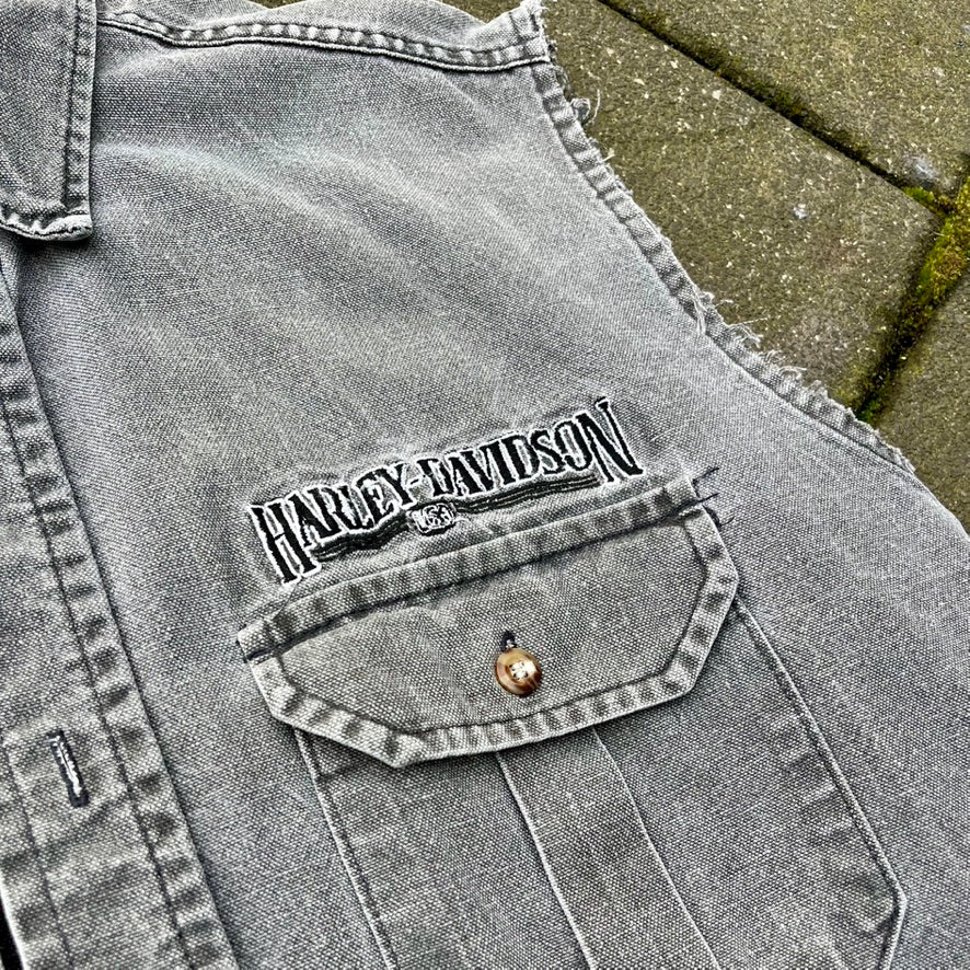 Vintage Black Faded Harley Davidson Cut Off Shirt - L