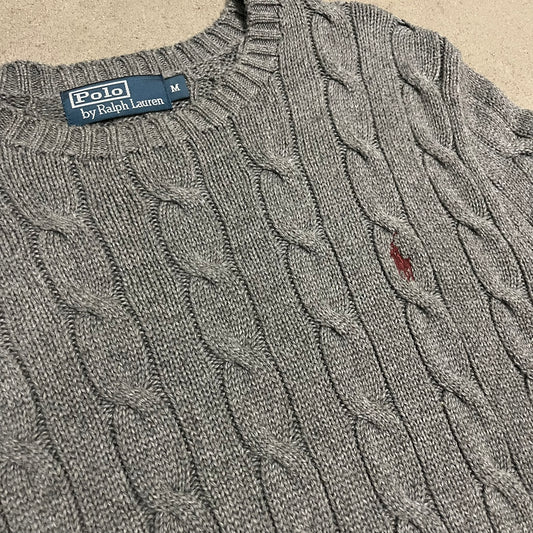 Grey Ralph Lauren Cable Knit Sweater - M