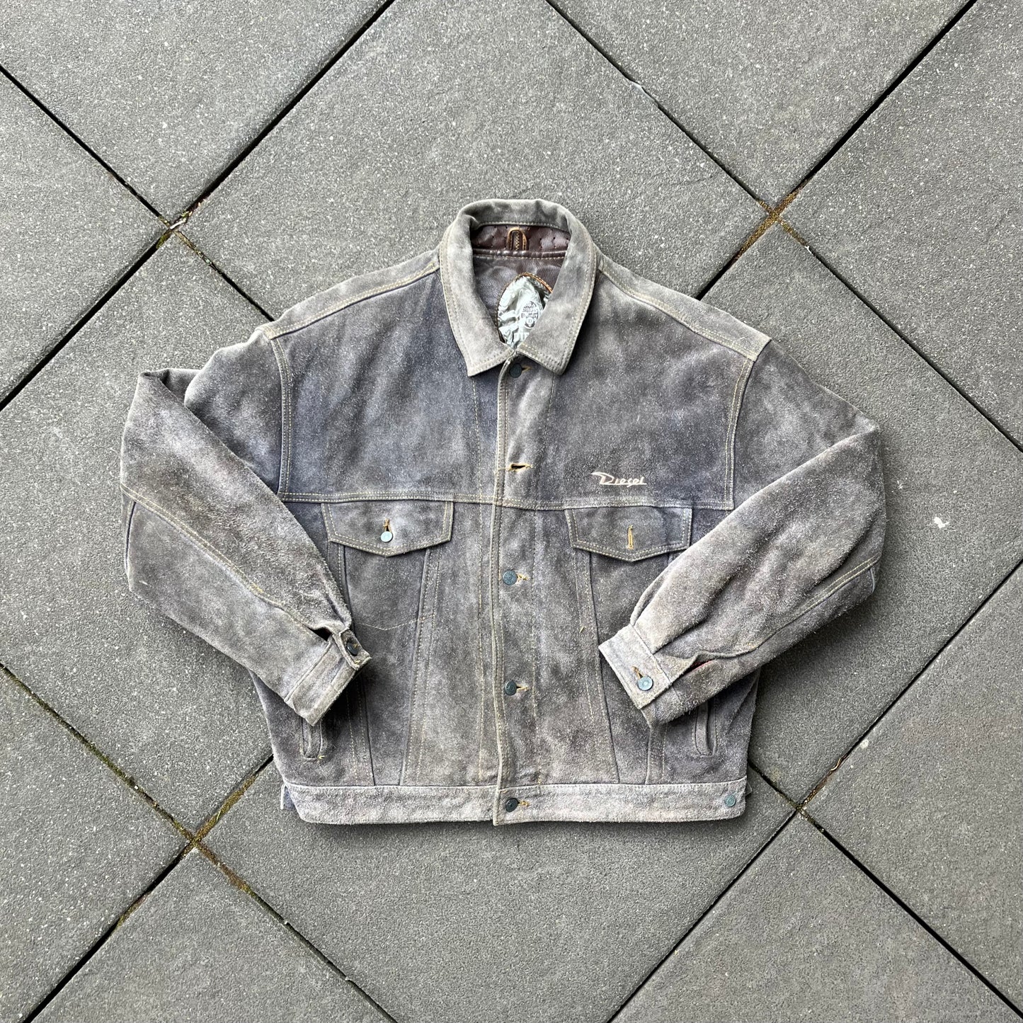 Vintage Grey Diesel Suede Leather Jacket - L