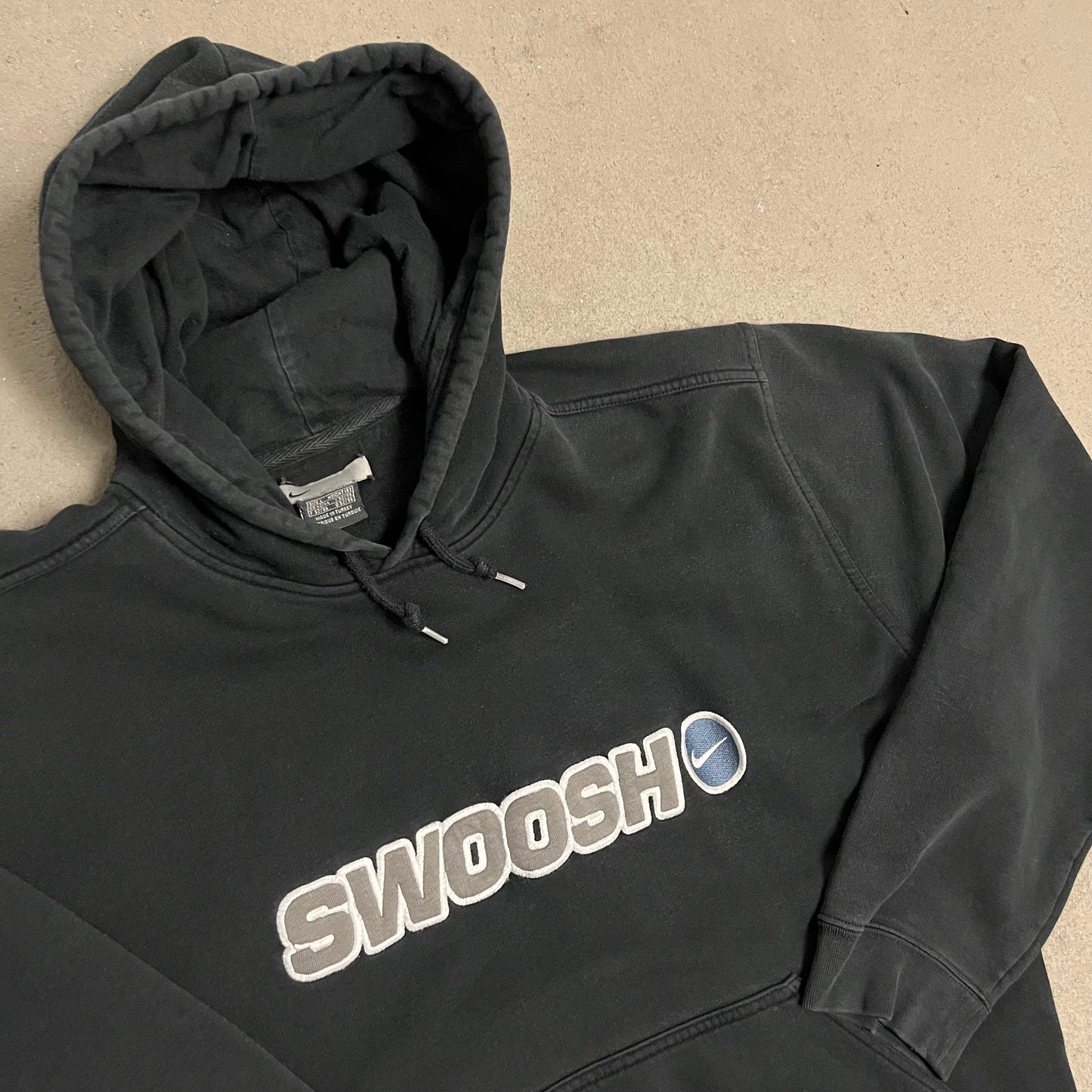 Vintage Y2K Black Nike Swoosh Spellout Hoodie - L