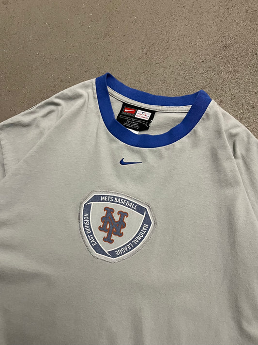 Vintage 90s Grey Blue Nike Mets Ringer Tee - XL