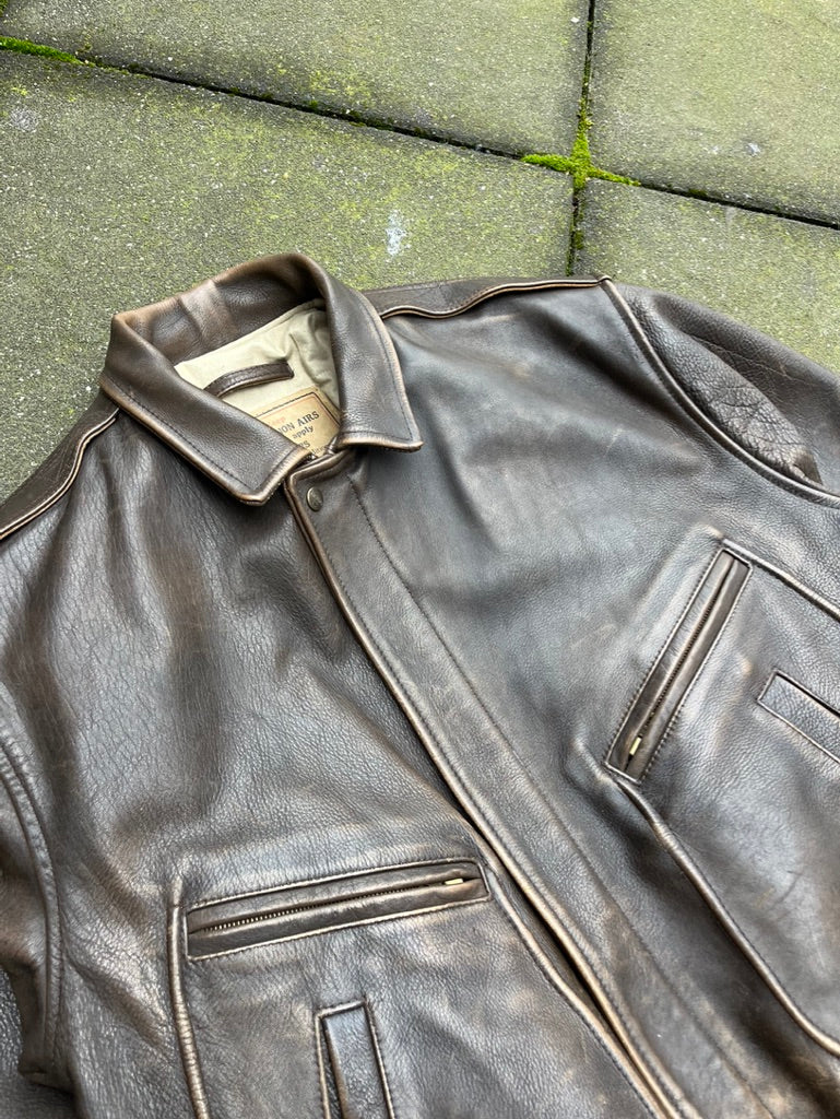 Vintage Brown Faded Chevignon Leather Jacket - L
