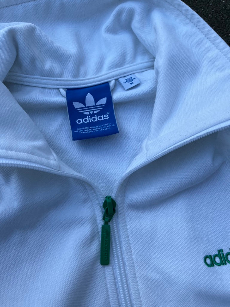 Vintage White Green Adidas Track Jacket - M