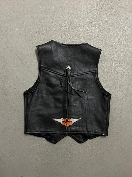 Vintage Black Harley Davidson Leather Vest - S
