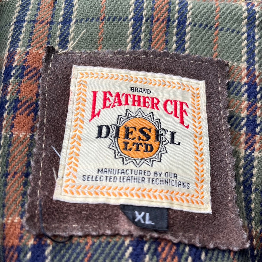 Vintage Brown Faded Diesel Suede Leather Jacket - L