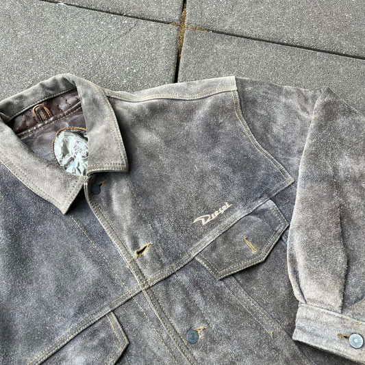 Vintage Grey Diesel Suede Leather Jacket - L