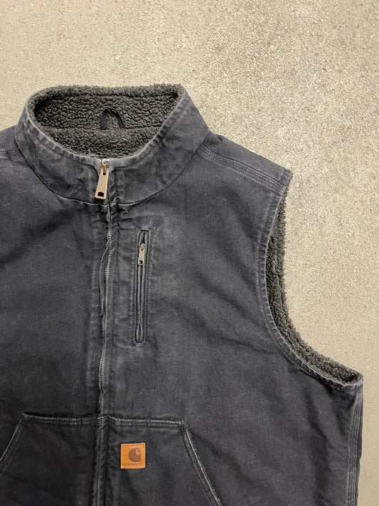 Vintage Black Faded Carhartt Vest - XL