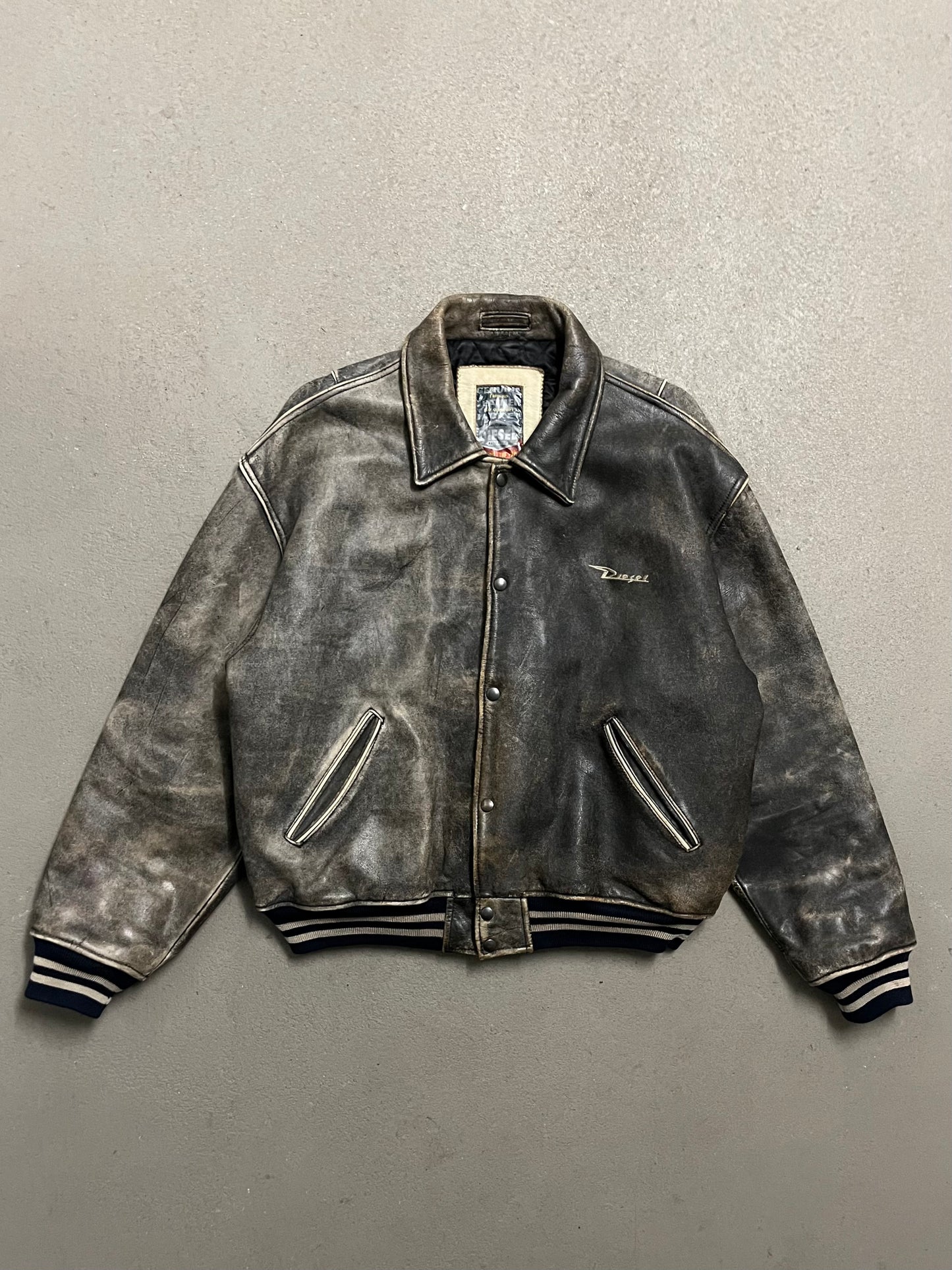 Vintage Brown Faded Diesel Leather Jacket - L