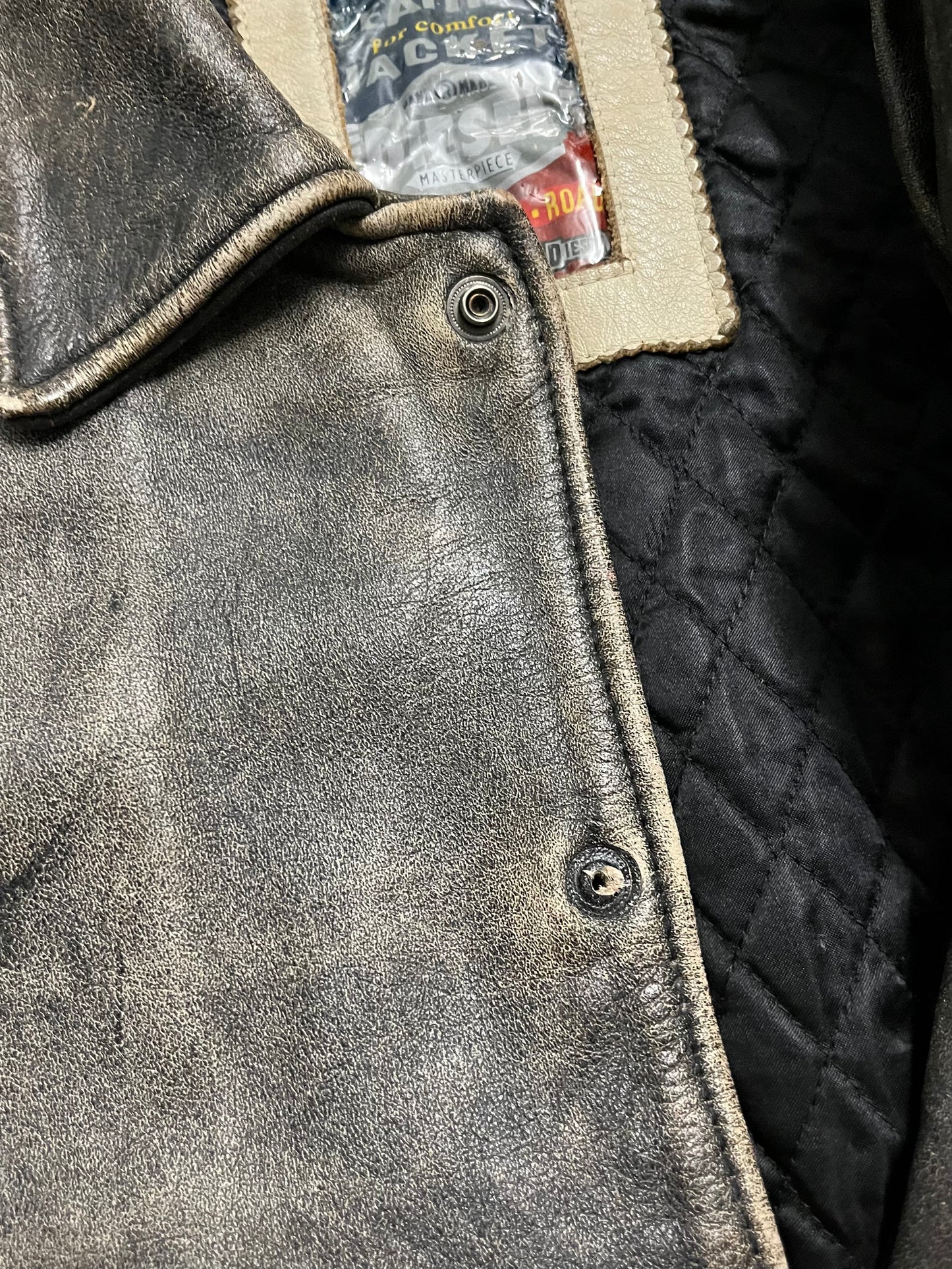 Vintage Brown Faded Diesel Leather Jacket - L