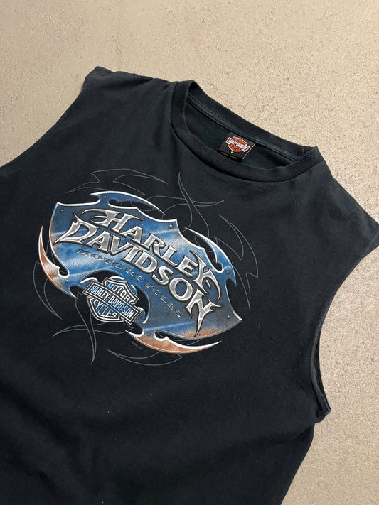 Vintage 2004 Black Harley Davidson Crop Off Tank Top - L