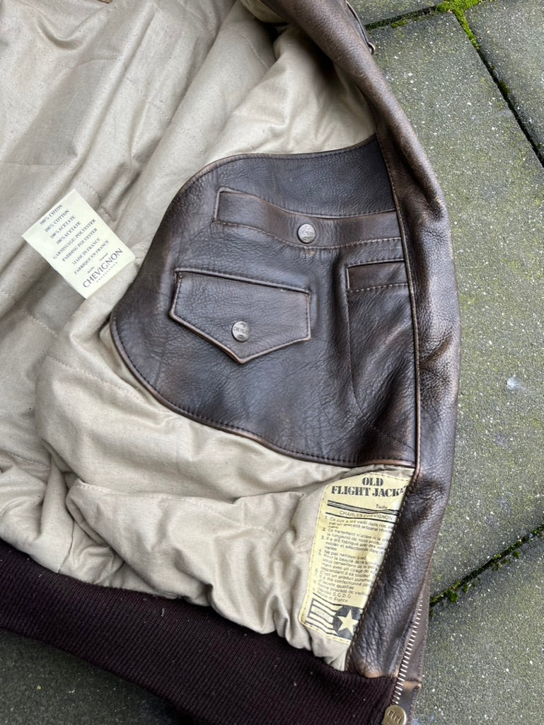 Vintage Brown Faded Chevignon Leather Jacket - L