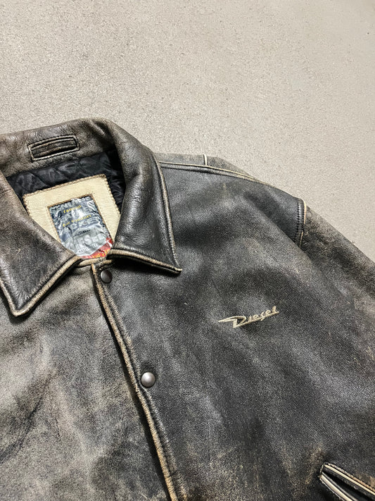 Vintage Brown Faded Diesel Leather Jacket - L