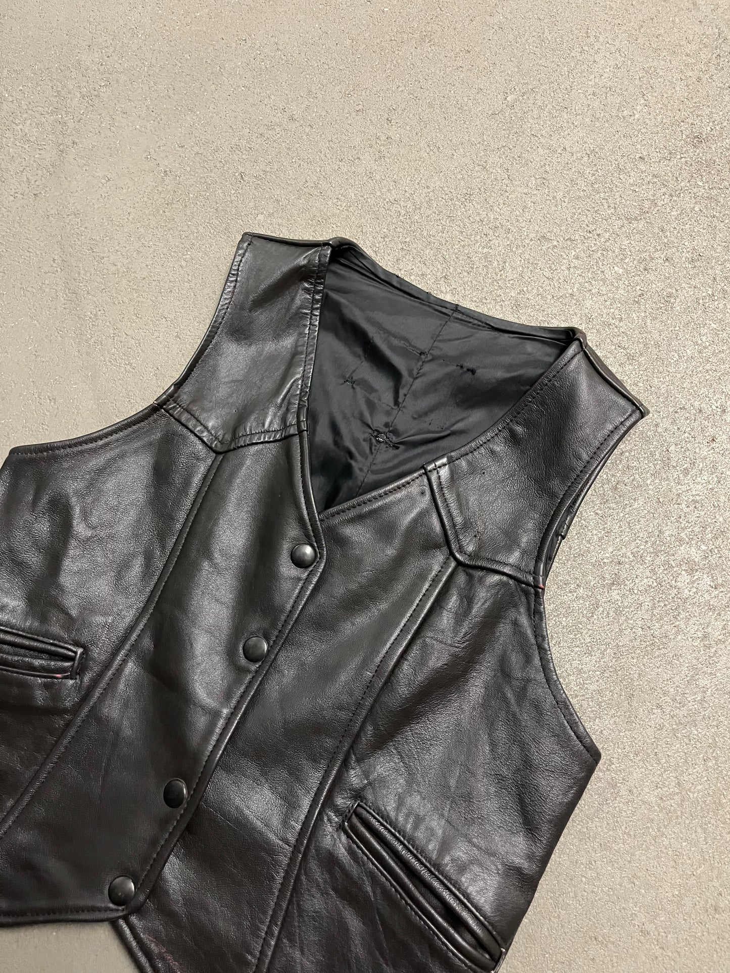 Vintage Black Harley Davidson Leather Vest - S