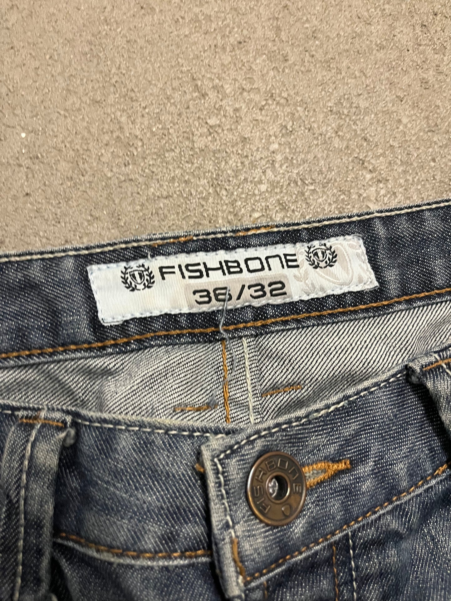 Vintage Y2K Blue Fishbone Baggy Jeans - 36/32