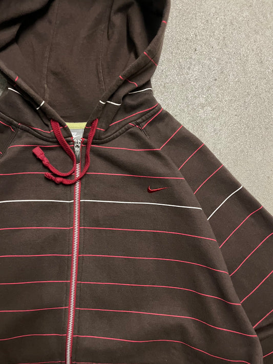 Vintage Y2K Brown Red Nike Zip Hoodie - XL