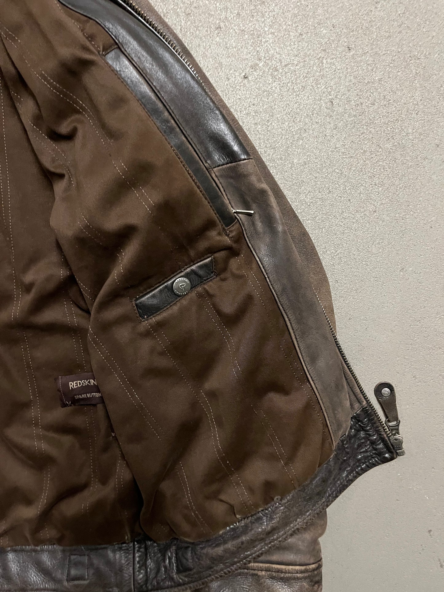 Vintage Brown Faded Redskins Leather Jacket - L