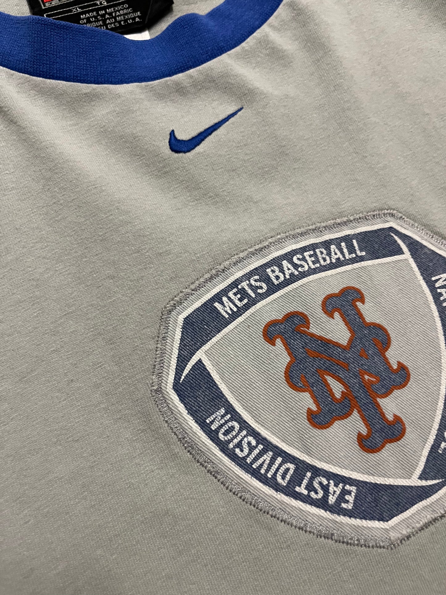 Vintage 90s Grey Blue Nike Mets Ringer Tee - XL