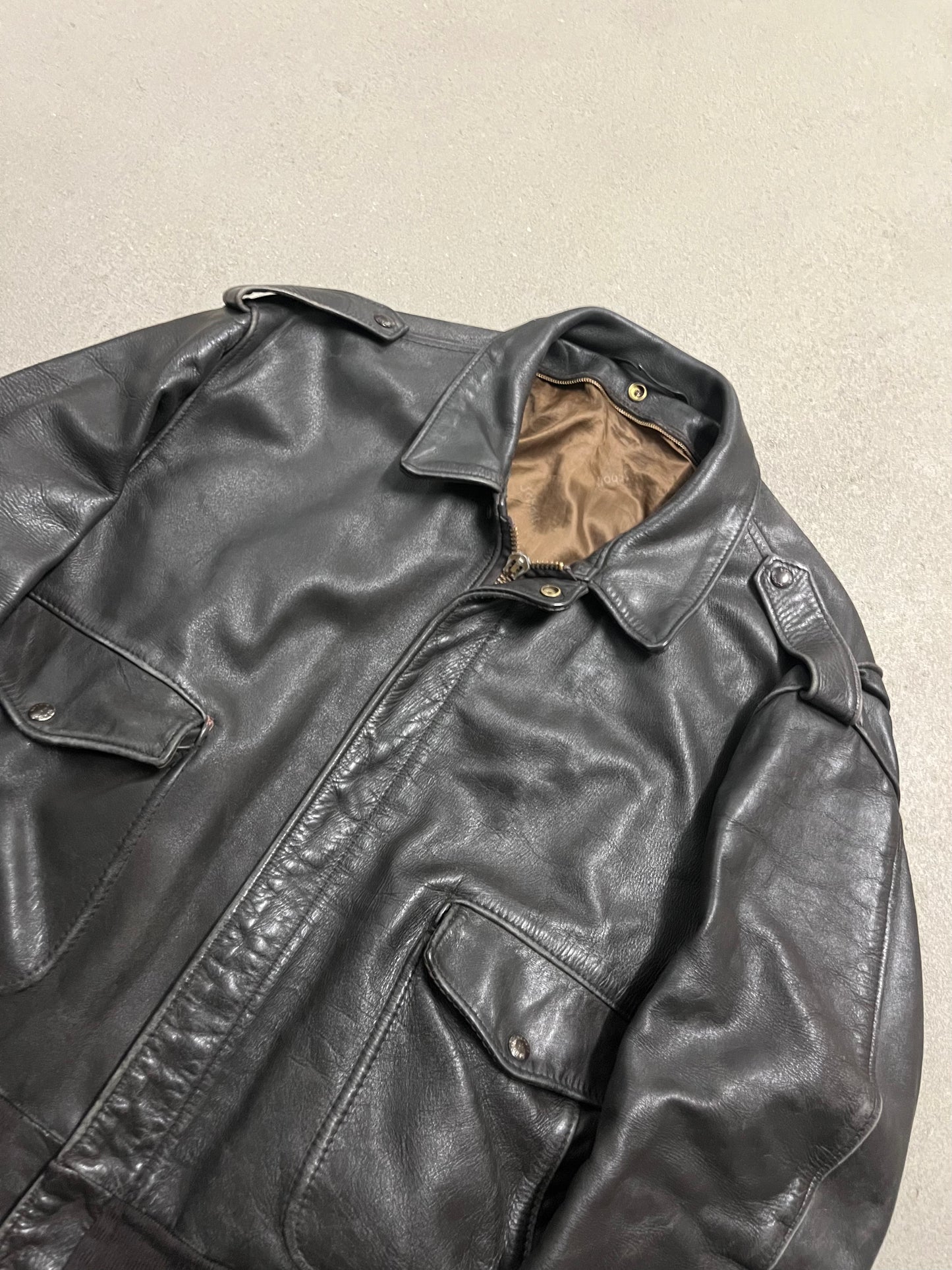 Vintage Brown Faded Schott Flight Leather Jacket - L