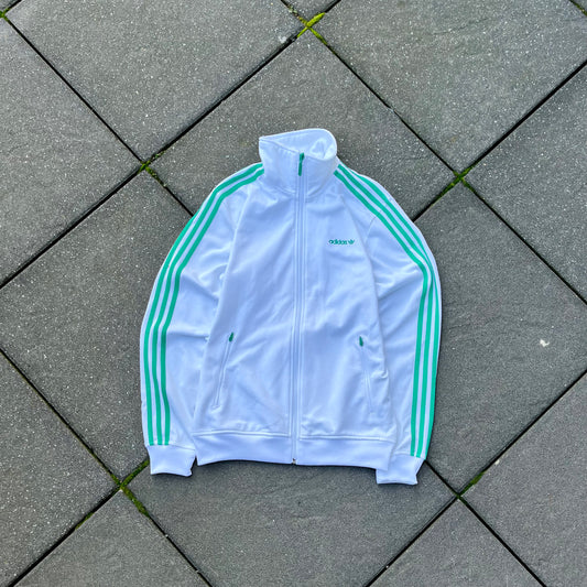 Vintage White Green Adidas Track Jacket - M