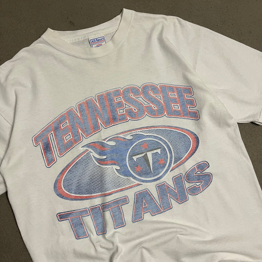 Vintage 90s White Faded All Sports Tennesee Titans Tee - L