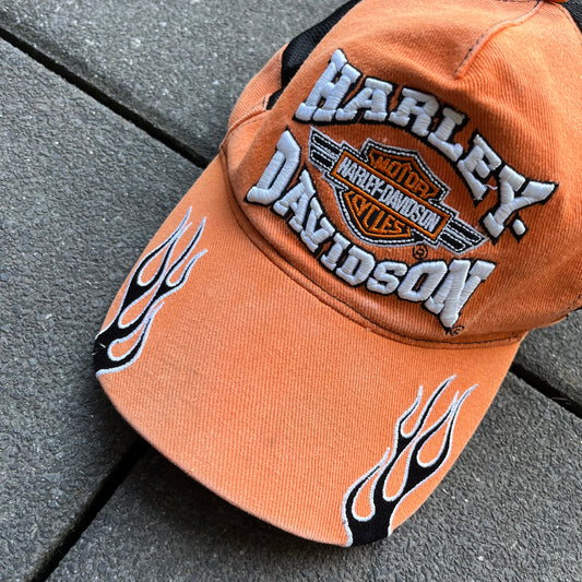 Vintage Orange Black Harley Davidson Trucker Cap