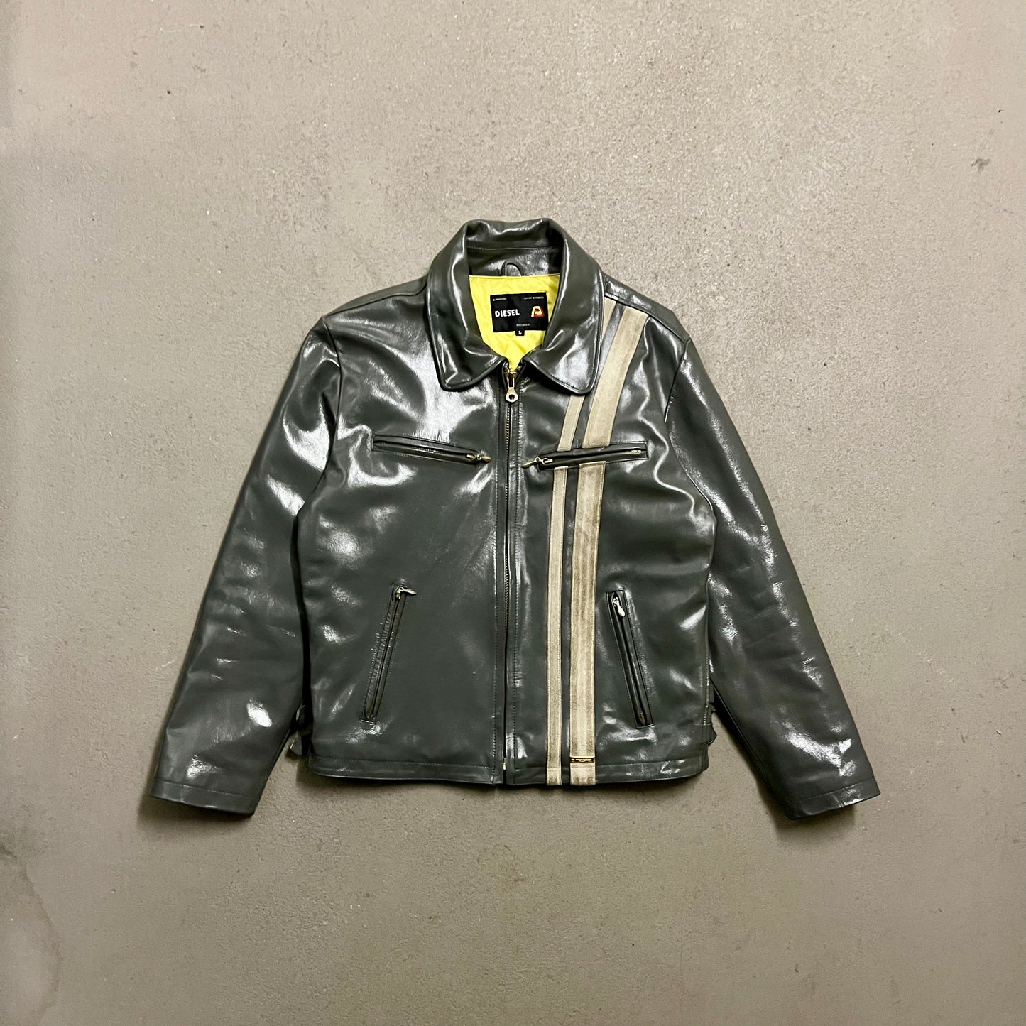 Vintage Y2K Green Diesel Flight Leather Jacket - M