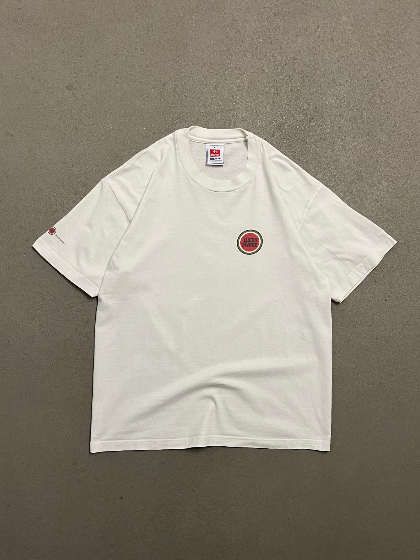 Vintage White Hanes Beefy Lucky Strike Tee - L