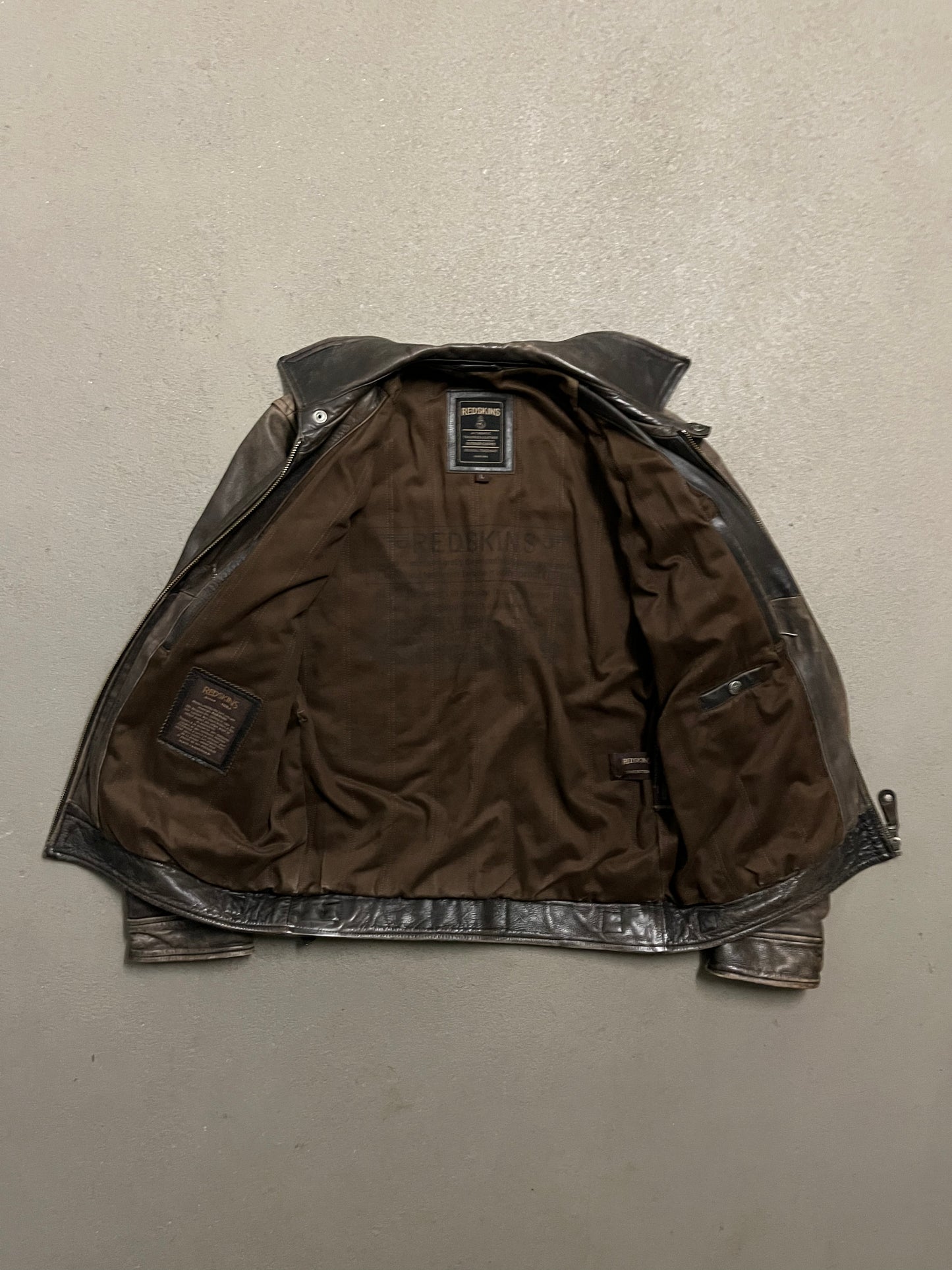 Vintage Brown Faded Redskins Leather Jacket - L