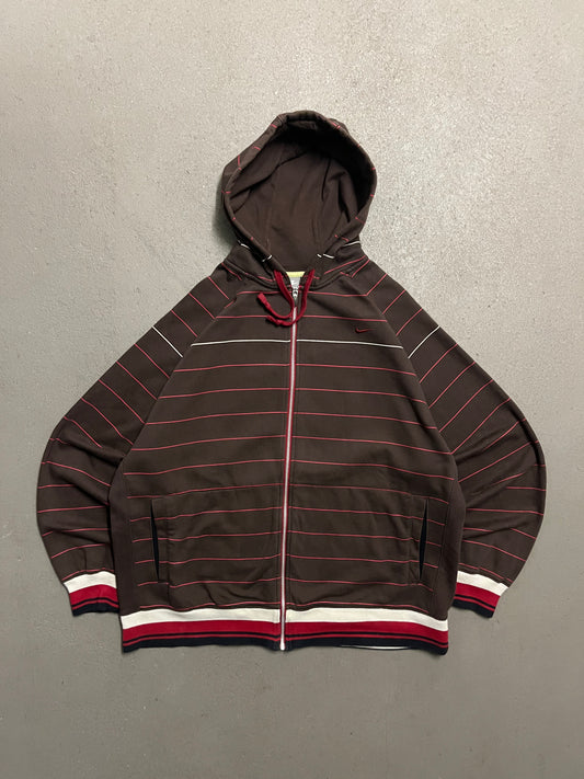 Vintage Y2K Brown Red Nike Zip Hoodie - XL
