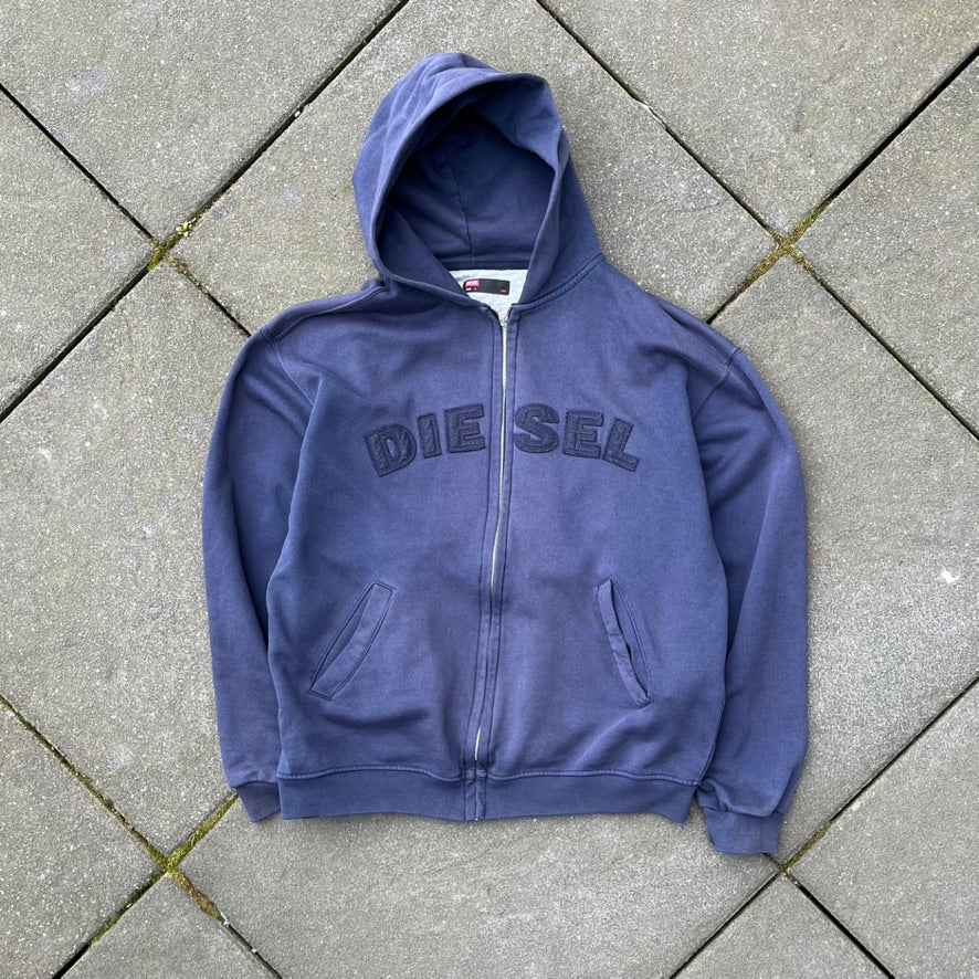 Vintage Blue Diesel Zip Hoodie - M