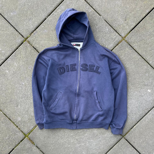 Vintage Blue Diesel Zip Hoodie - M
