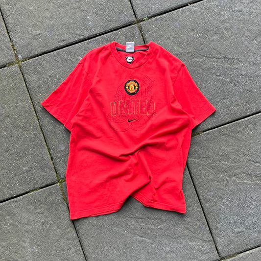 Vintage Red Nike ManU Tee - M