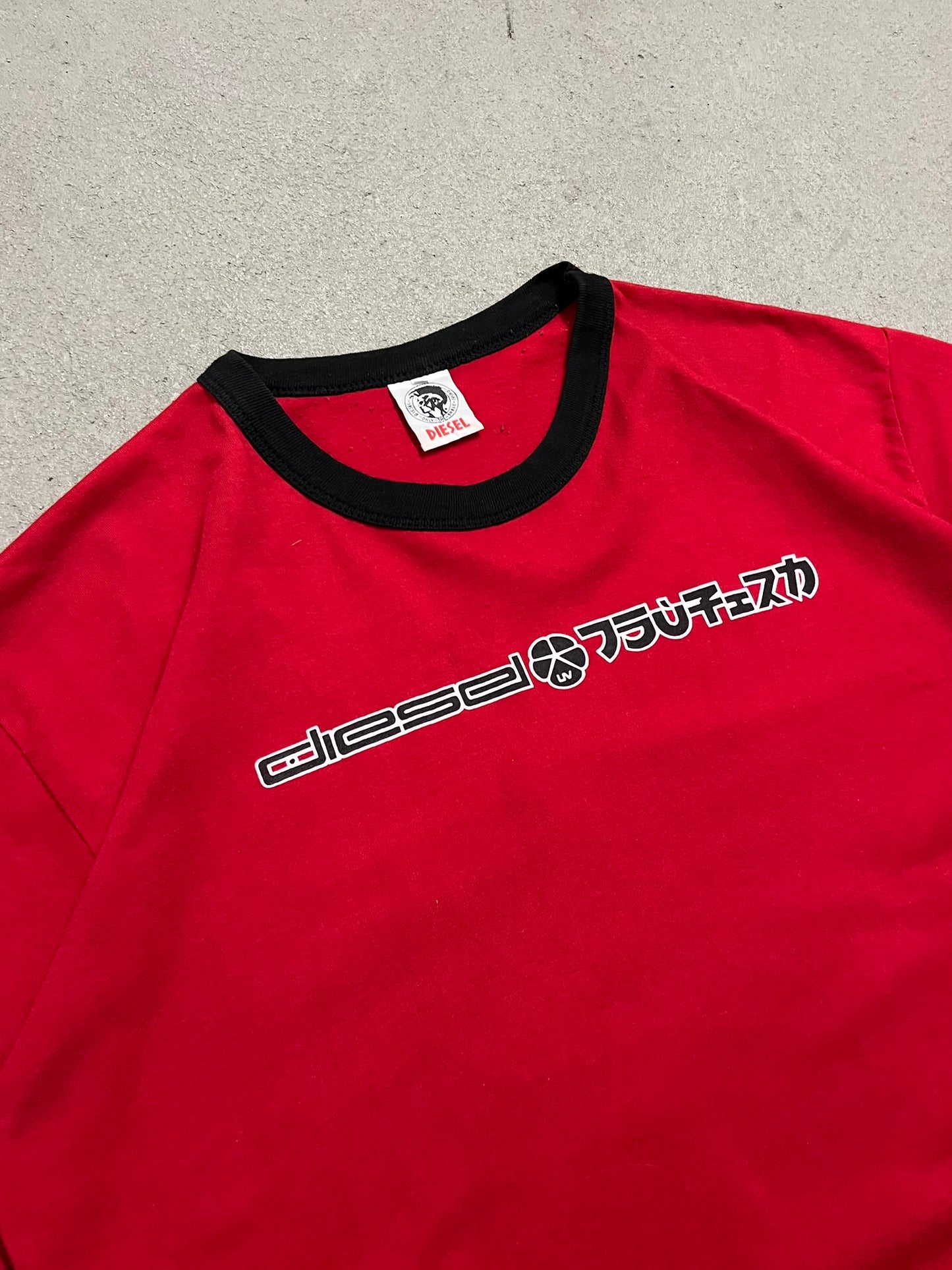 Vintage Y2K Red Black Diesel Ringer Tee - L