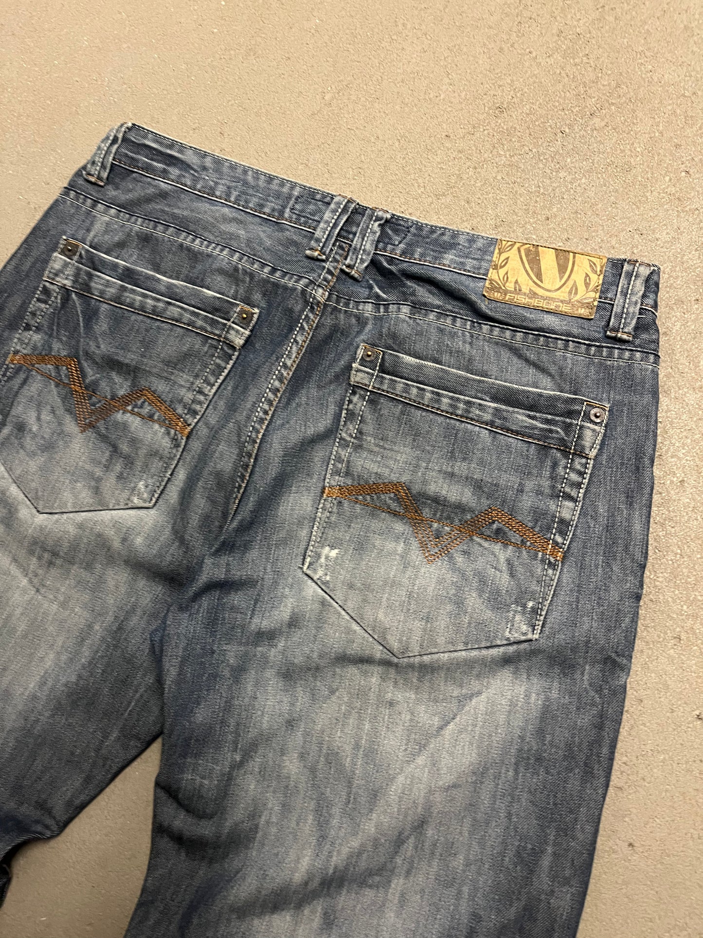 Vintage Y2K Blue Fishbone Baggy Jeans - 36/32