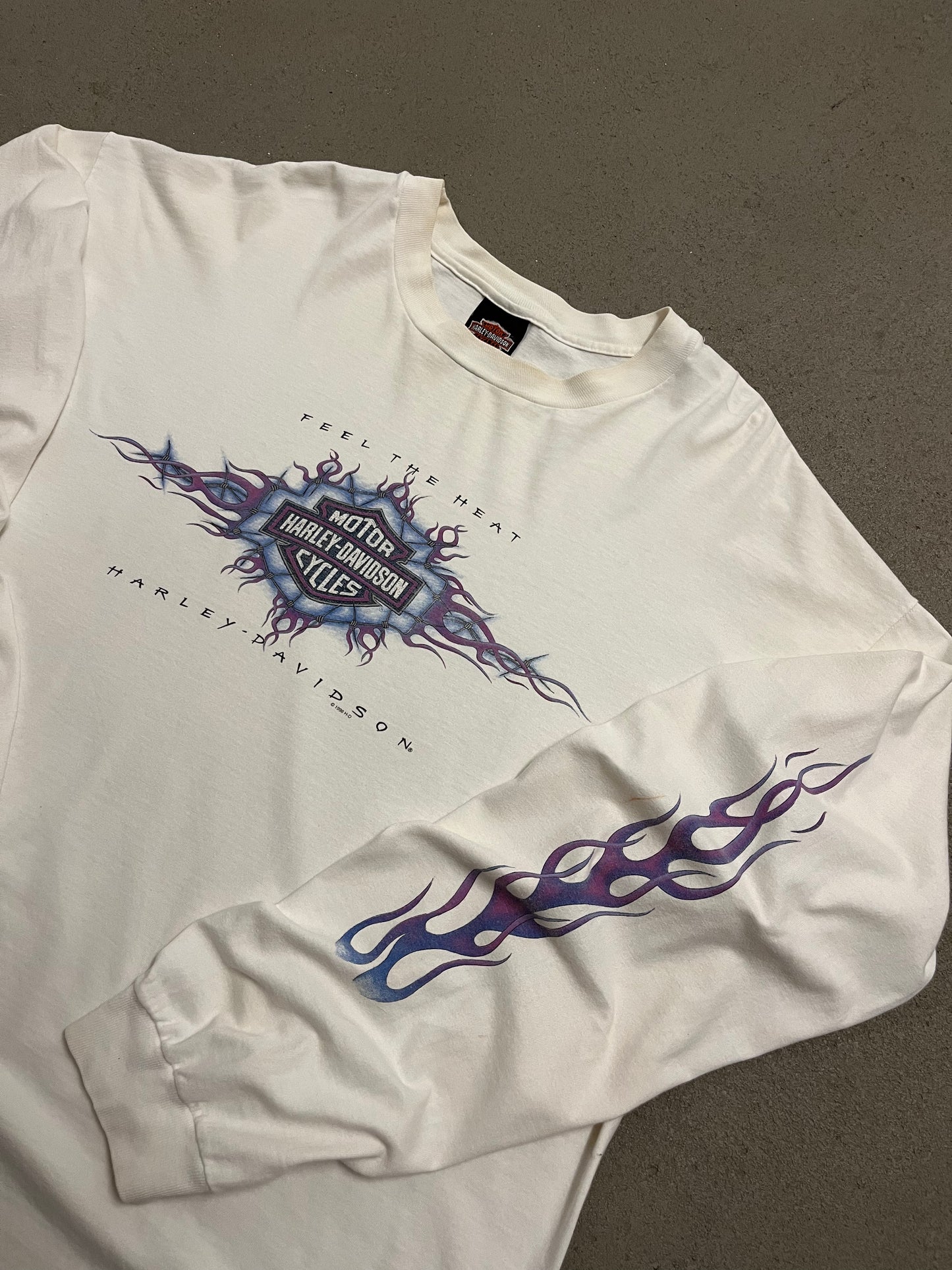 Vintage 1995 White Purple Harley Davidson Longsleeve - XL