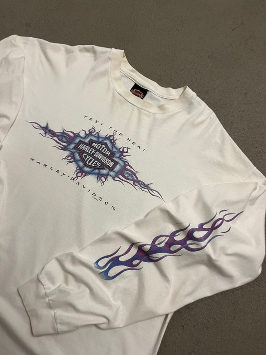 Vintage 1995 White Purple Harley Davidson Longsleeve - XL