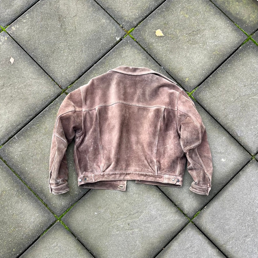 Vintage Brown Faded Diesel Suede Leather Jacket - L